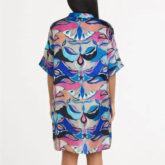 EMILIO PUCCI Multicolored Abstract Print Short Sleeve Shift Mini Dress S… - Picture 3 of 12